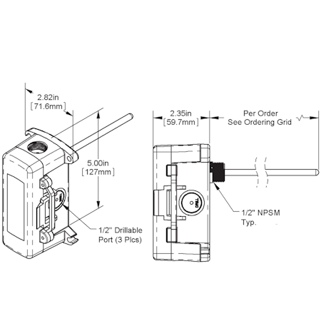 BAPI BA/10K-2[XP]-I-8-BB2 Immersion Sensor Dimensions